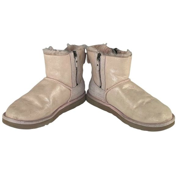 Ugg Australia Womens Sz 6 Mini Boots Pink Breast Cancer Awareness Shiny 1007515 - Picture 5 of 9